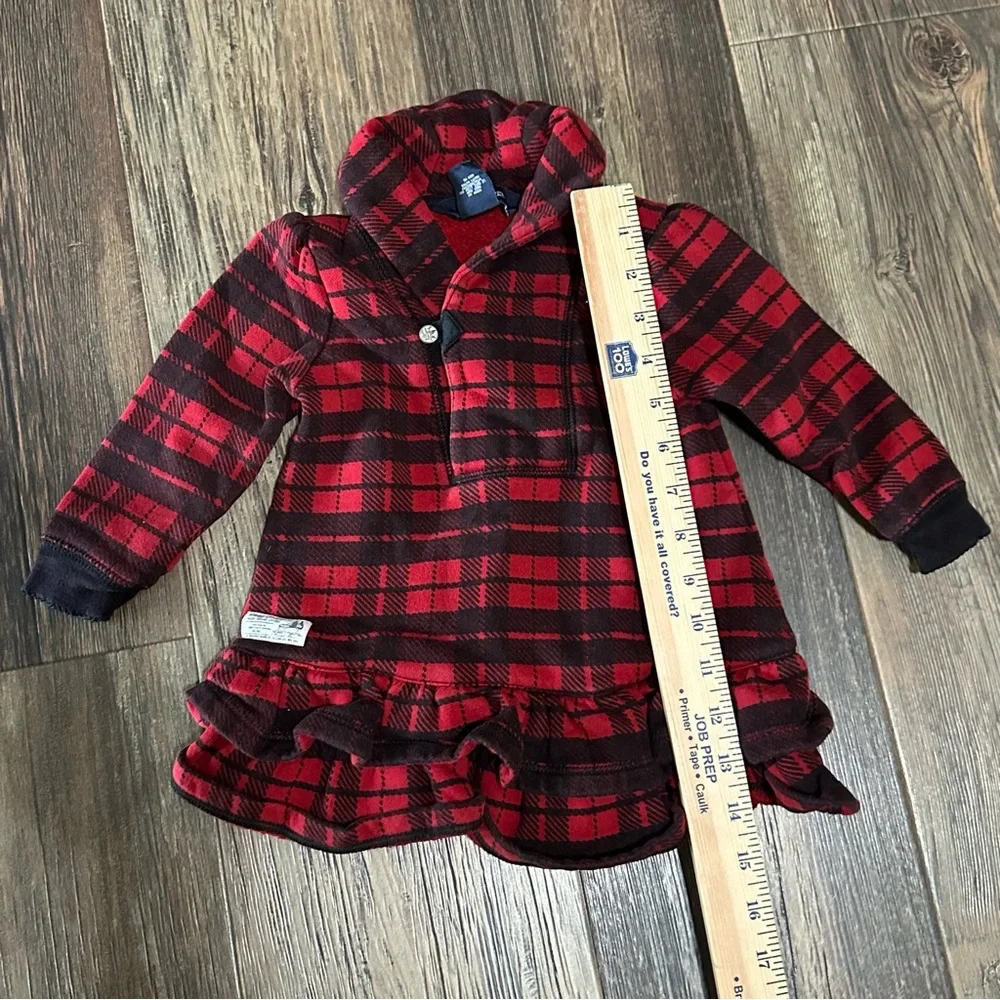 Ralph Lauren red black plaid shawl collared ruffled dress toddler 18 mo girls
